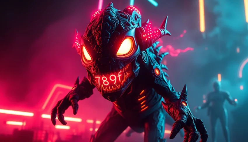 Colorful digital art of 789f.monster showcasing its unique design and glowing features in a sci-fi environment for engaging visual appeal.