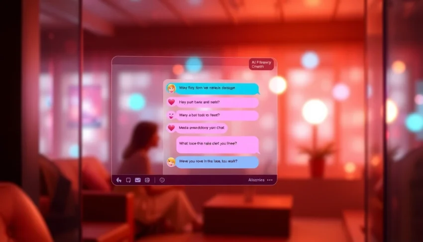 An illustration of a virtual AI porn chat interface with flirty messages.