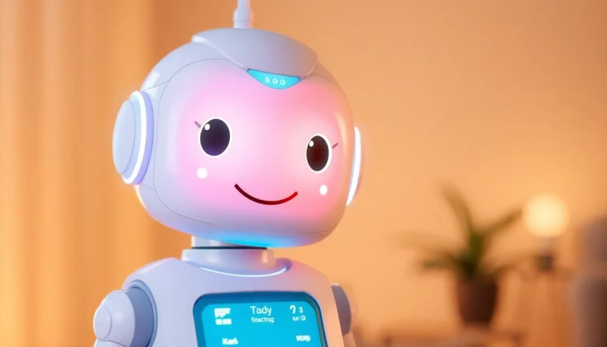 Engaging AI girlfriend chat session with a friendly virtual character in a comfortable digital setting, showcasing meaningful conversations for online users.