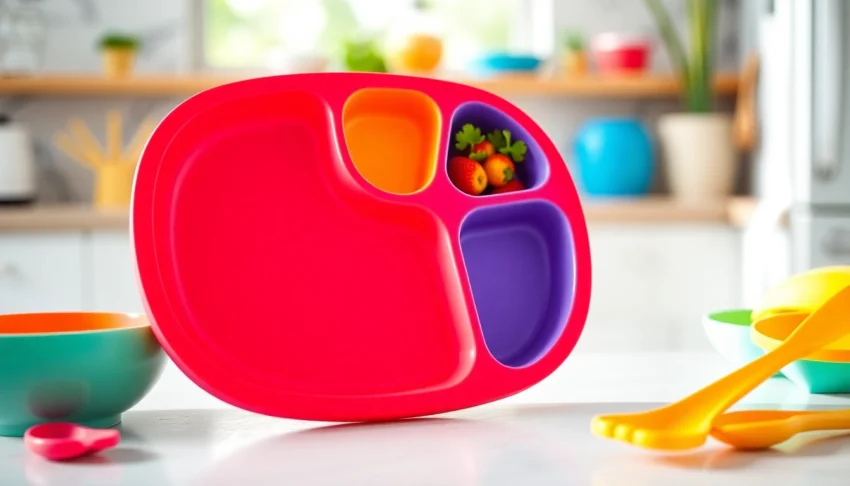 Piatto silicone divisorio 3 scomparti in vibrant colors, easy to clean, perfect for children's