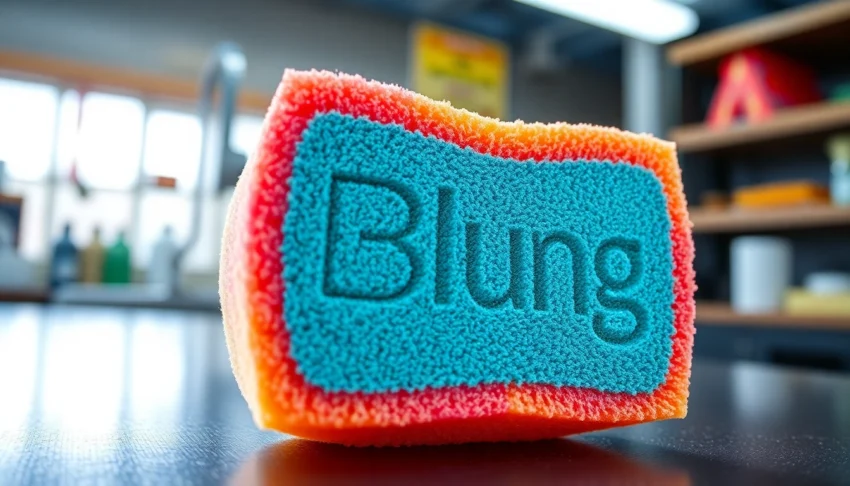 Blung cleaning sponge being used to polish a shiny boat surface, showcasing durability and